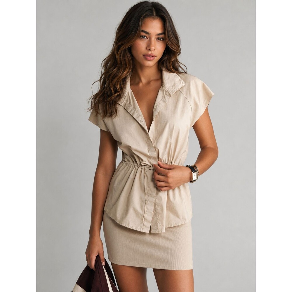 ANTHROPOLOGIE SUNDRY Women's SMALL New Sporty Twofer Mini Dress Beige USA MADE